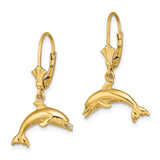 14k Yellow Gold Leverback Earrings with Jumping Dolphin Design, Ocean Inspired Jewelry for Women