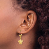 14k Yellow Gold Dangle Earrings with Sea Turtle Charms, Ocean Wildlife Theme