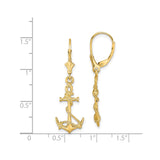 14k Yellow Gold Anchor Dangle Earrings with Rope Detail, Nautical Christian Symbol Style