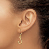 14k Yellow Gold Fish Hook Dangle Earrings, Nautical Strength and Prosperity Theme