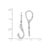 14k White Gold Fish Hook Dangle Earrings with Leverback Closures, Nautical Marine Style Charm