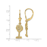14k Yellow Gold Dangle Earrings with Palm Tree Charms, Tropical Beach Vacation Style for Women