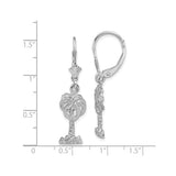 14k White Gold Leverback Earrings with Palm Tree Charms, Tropical Beach Theme
