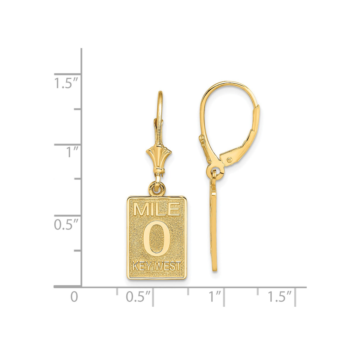 14k Yellow Gold Mile 0 Key West Dangle Earrings, Leverback Travel-Themed Jewelry for Women