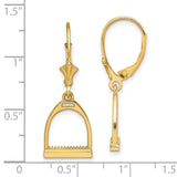 14k Yellow Gold Dangle Earrings, Stirrup Charm Equestrian Design, Leverback Backs