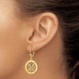 14k Yellow Gold Compass Rose Dangle Earrings with Leverbacks, Nautical Design for Women