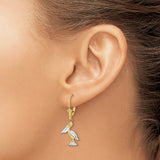 14k Yellow Gold Pelican Drop Earrings, Two-Tone Marine Theme with Leverback Clasps for Women
