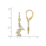 14k Yellow Gold Pelican Drop Earrings, Two-Tone Marine Theme with Leverback Clasps for Women