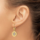 14k Two-Tone Gold Compass Rose Leverback Dangle Earrings, Nautical Travel Theme