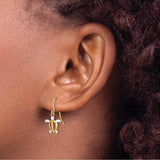 14k Yellow Gold Sea Turtle Dangle Earrings, Two Tone Ocean and Coastal Theme for Women