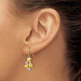 14k Yellow Gold Dangle Earrings with Polished and Textured Heart Charms, Tri-Heart Design