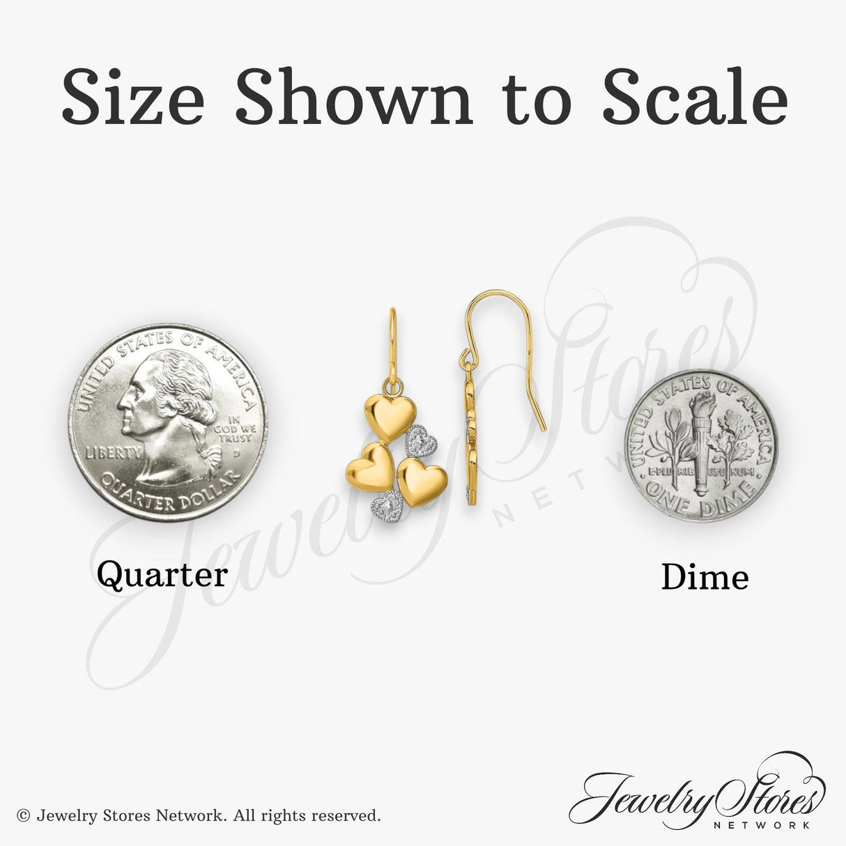 14k Yellow Gold Dangle Earrings with Polished and Textured Heart Charms, Tri-Heart Design