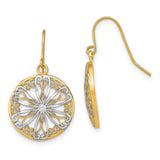 14k Yellow Gold Dangle Earrings with Floral Mandala Filigree Design for Women