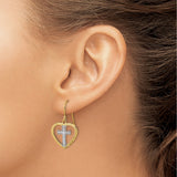 14K Yellow Gold Two-Tone Heart Textured Cross Drop Earrings
