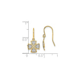 14k Yellow Gold Dangle Earrings with Maltese Cross and Heart Design, Christian Religious Jewelry