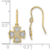 14k Yellow Gold Dangle Earrings with Maltese Cross and Heart Design, Christian Religious Jewelry