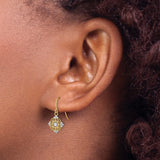 14k Yellow Gold Dangle Earrings, Vintage Floral Medallion with Filigree Lattice and Beaded Edges