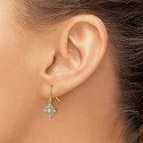 14k Yellow Gold Cross Dangle Earrings with Rhodium Filigree and Fleur-de-Lis Accents for Women