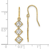 14k Yellow Gold Dangle Earrings, Geometric Drop Design with Diamond-Cut Centers, Two-Tone Style