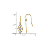 14k Yellow Gold Dangle Earrings with Geometric Openwork Diamond Shape and Rhodium Accents