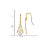 14k Yellow Gold Drop Earrings with Rhodium, Textured Lattice Geometric Design, Two-Tone Dangle Style
