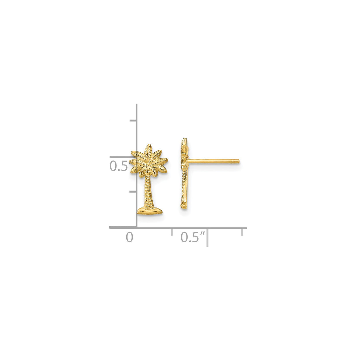 14k Yellow Gold Palm Tree Stud Earrings, Tropical Island Style Beach Jewelry for Women