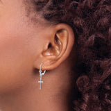 14k White Gold Dangle Cross Earrings with Leverback, Polished Christian Design for Women