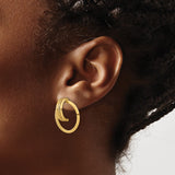 14k Yellow Gold Triple Hoop Drop Earrings, Polished and Textured Geometric Circles for Women