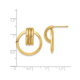 14k Yellow Gold Triple Hoop Drop Earrings, Polished and Textured Geometric Circles for Women