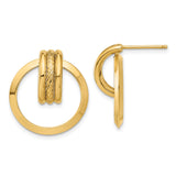 14k Yellow Gold Triple Hoop Drop Earrings, Polished and Textured Geometric Circles for Women