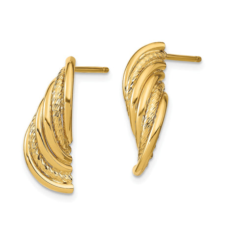 14k Yellow Gold Hoop Earrings with Twisted Textured Design and Diamond Cut Detailing