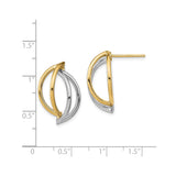 14k Yellow Gold Stud Earrings, Two-Tone Open Loop Design, Lightweight Modern Style