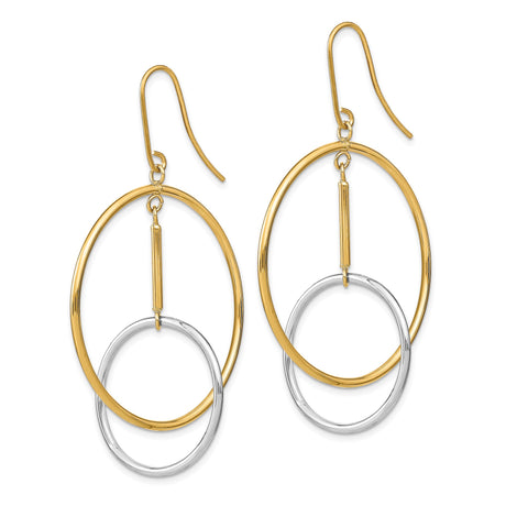 14k Yellow Gold Dangle Earrings with Interlocking Circles, Two-Tone Geometric Design