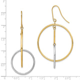 14k Yellow Gold Dangle Earrings with Interlocking Circles, Two-Tone Geometric Design