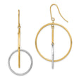 14k Yellow Gold Dangle Earrings with Interlocking Circles, Two-Tone Geometric Design