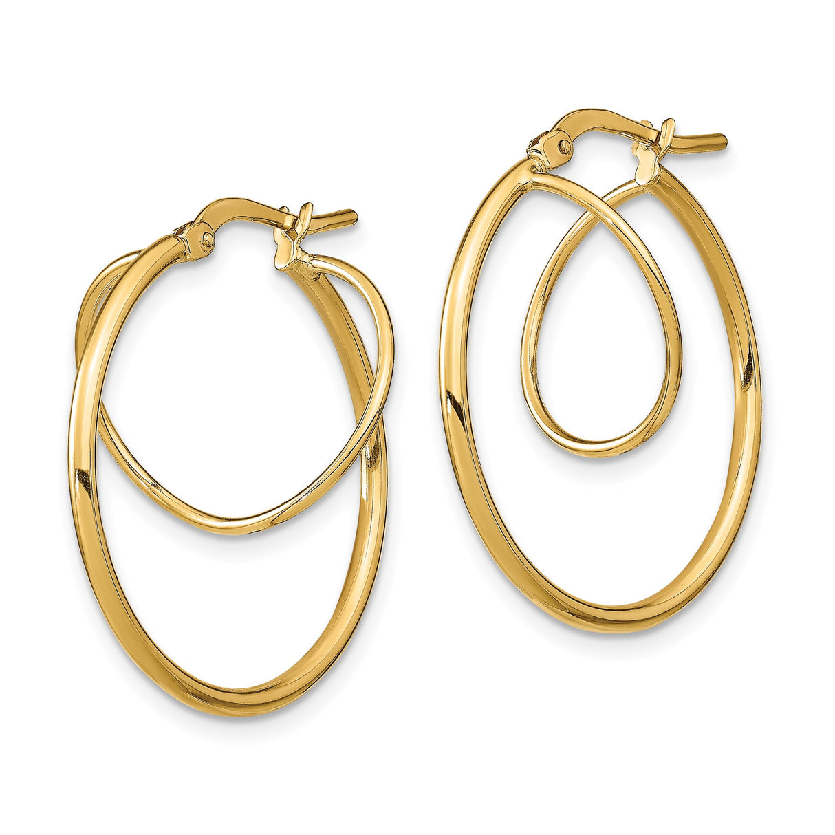 14k Yellow Gold Hoop Earrings with Geometric Bar and Circle Design, Modern Minimalist Style