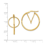 14k Yellow Gold Hoop Earrings with Geometric Bar and Circle Design, Modern Minimalist Style