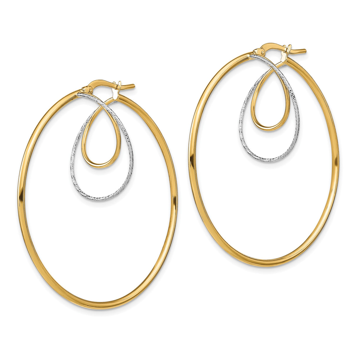 14k Yellow Gold Asymmetrical Hoop Earrings, Two-Tone Geometric Design with Polished and Textured Finish