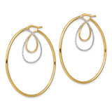 14k Yellow Gold Asymmetrical Hoop Earrings, Two-Tone Geometric Design with Polished and Textured Finish