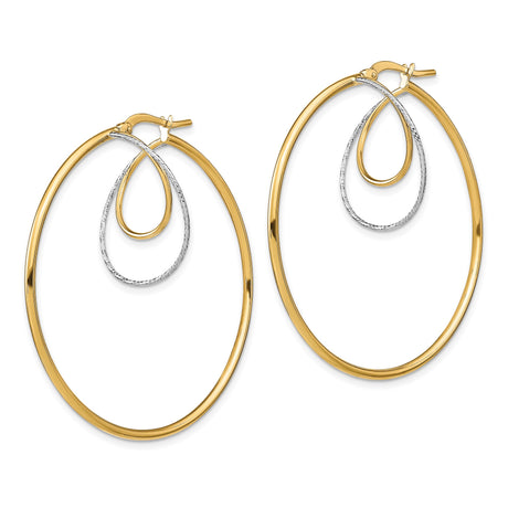 14k Yellow Gold Asymmetrical Hoop Earrings, Two-Tone Geometric Design with Polished and Textured Finish