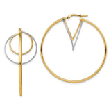 14k Yellow Gold Asymmetrical Hoop Earrings, Two-Tone Geometric Design with Polished and Textured Finish