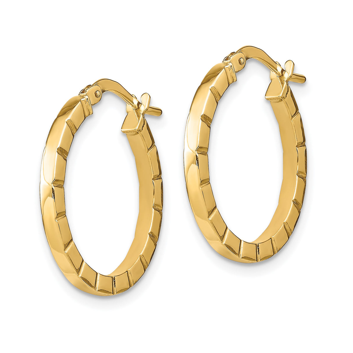 14k Yellow Gold Hoop Earrings with Ridged Textured Design and Latch Back Closure
