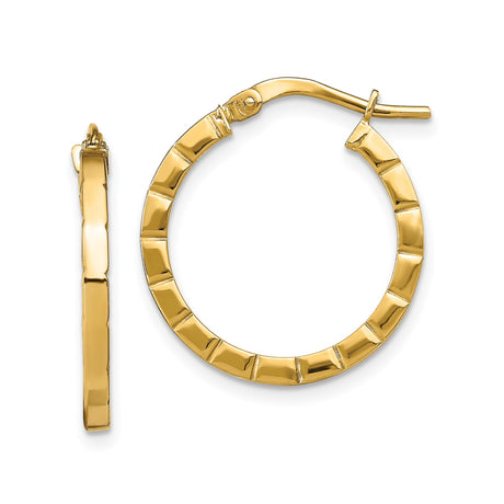 14k Yellow Gold Hoop Earrings with Ridged Textured Design and Latch Back Closure