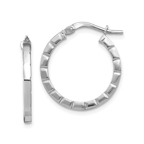 14k White Gold Hoop Earrings with Faceted Design and Polished Finish