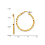14k Yellow Gold Hoop Earrings, Polished Ridged Texture, Lightweight Classic Design
