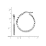 14k White Gold Hoop Earrings, Polished Textured Rectangle with Hinged Backs for Women