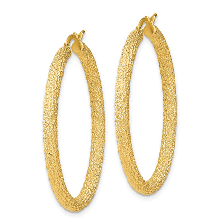 14k Yellow Gold Hoop Earrings with Hammered Finish, Textured Bold Design, Latch Back Closure