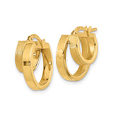 14k Yellow Gold Hoop Earrings with Double Layer Square Design, Brushed and Polished Finish