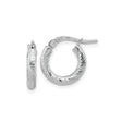 14k White Gold Hoop Earrings, Textured Diamond Cut Lightweight Design for Women