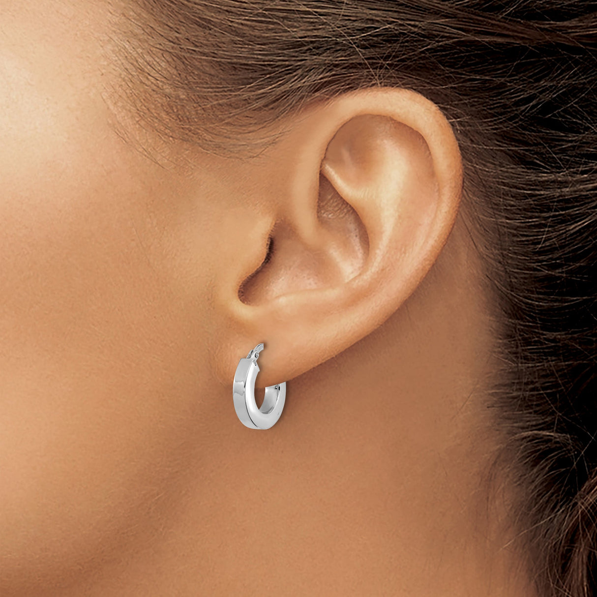 14k White Gold Hoop Earrings, Thick Square Edge Rounded Hoops, High Polish Finish, Italian Made